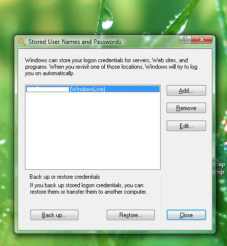 Stored username and password on vista. Figure 2: The Window Stored Usernames 