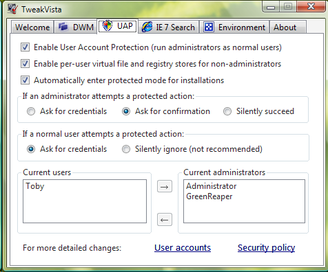 Vista Tweak User Account protection