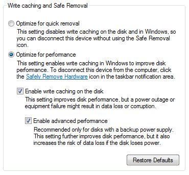 Enable disk caching on vista hard drvie