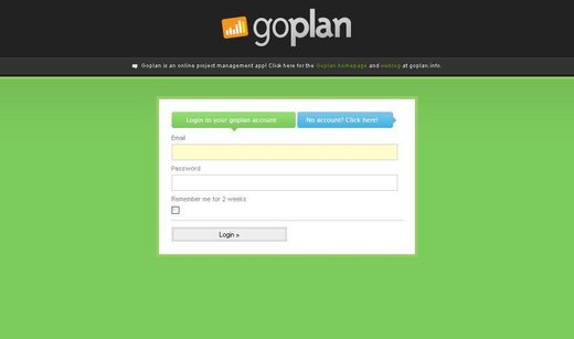 goplan - web based project management screen