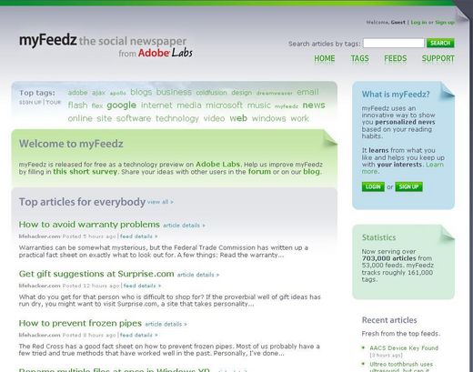 myfeedz social newspaper for Adobe