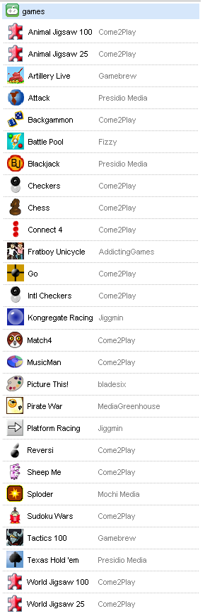list meebo IM games