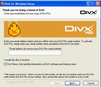 Get Free DivX Pro version by enter email address