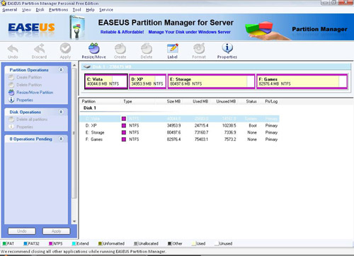 Easeus partition manager 2 - free Windows disk partition tools 