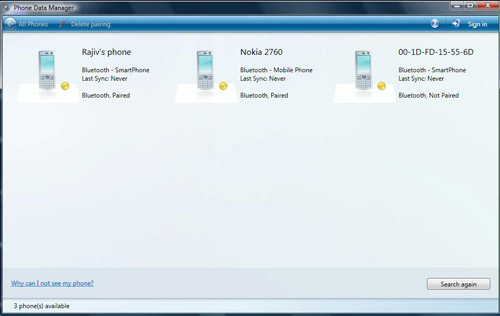 Microsoft Phone Data Manager synchroniseren