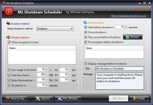 MZ Shutdown Scheduler - Shut down, Hibernate, Log Off and Reboot Windows System