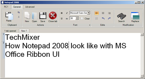 Notepad 2008 With MS office Ribbon UI