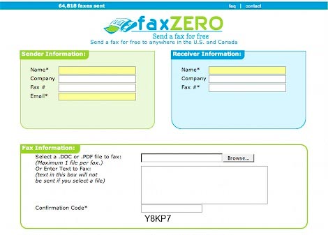 faxzero - free USA Canada online fax service