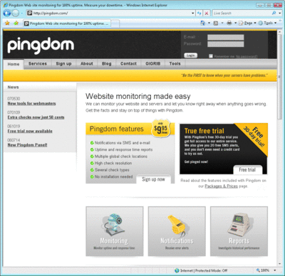 pingdom free web monitoring service