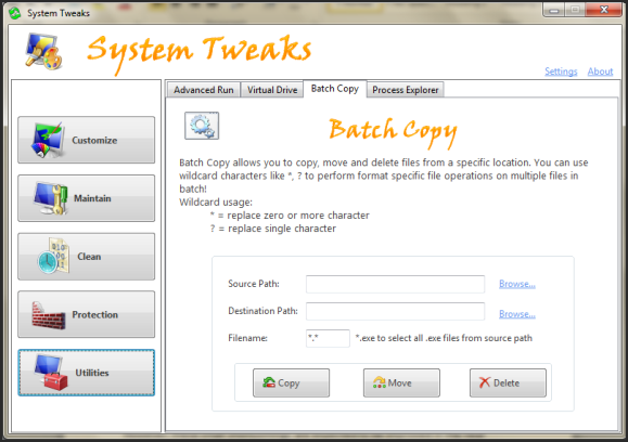System Tweaks Interface Windows7