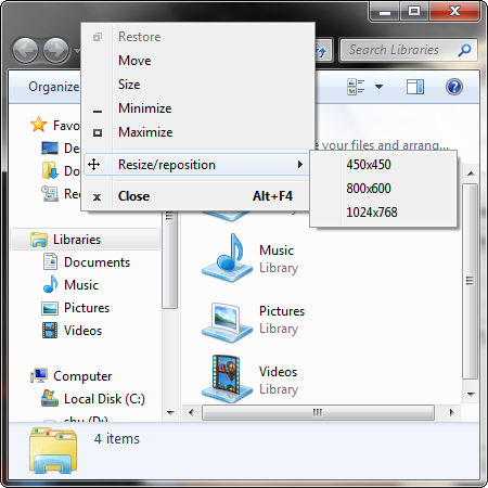 resize window