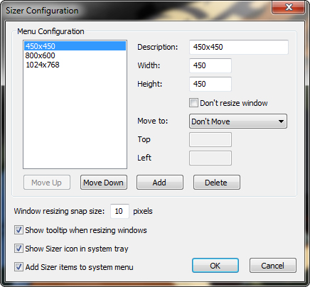 sizer options