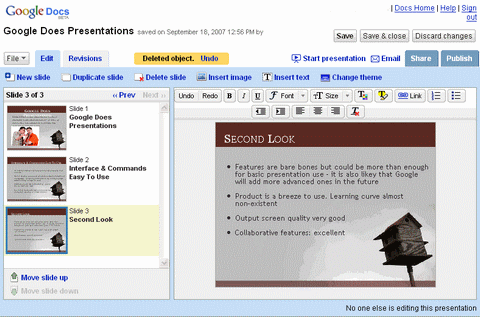 Google Docs Presentation - Free online presentation software from Google