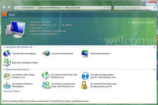 Windows 7 System information interface