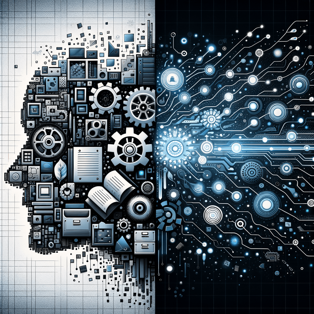 Digital illustration of a human head made of gears and circuits symbolizing artificial intelligence.