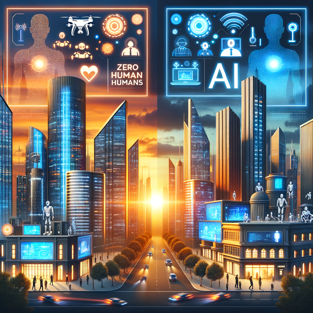 Futuristic smart city with advanced AI technology and automation, showing no humans present.