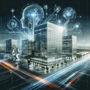 Futuristic smart city with AI technology and glowing digital connectivity networks
