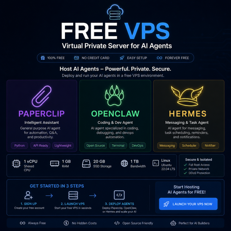 Free VPS (Virtual Private Server) Host AI AGent - Paperclip, OpenClaw, and Hermes