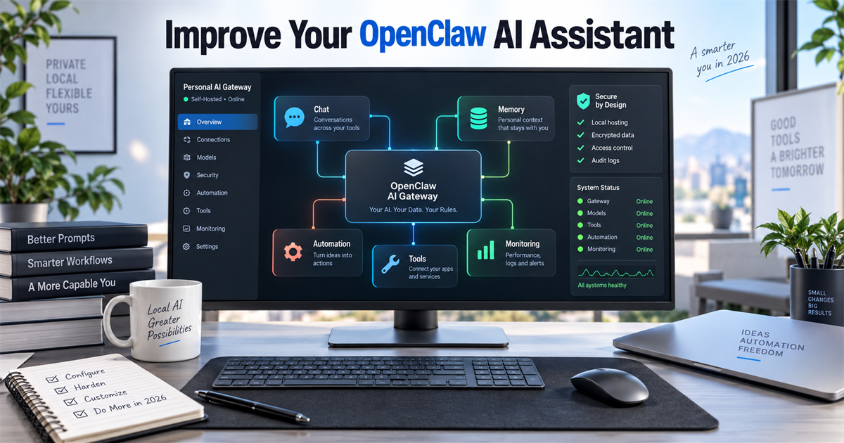 OpenClaw personal AI assistant dashboard with security, memory, tools and automation