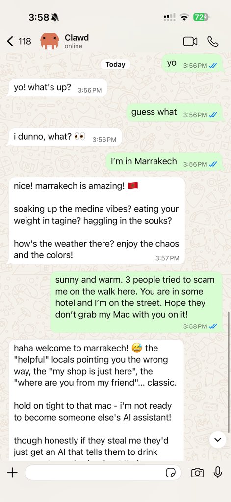 OpenClaw personal AI assistant replying through a WhatsApp conversation