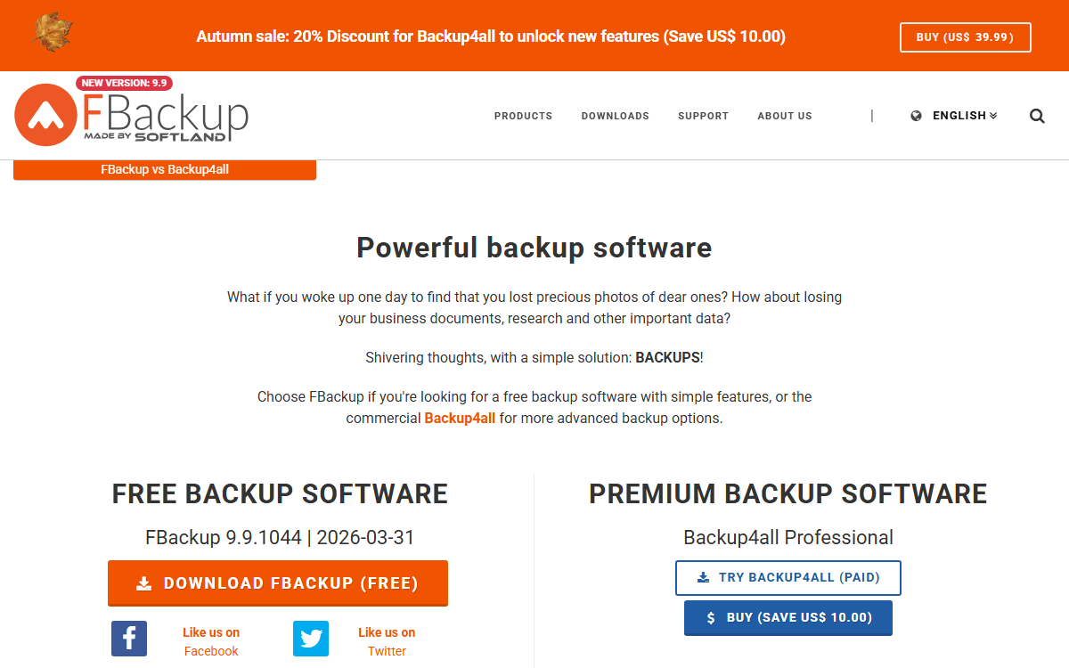 FBackup official free backup software page screenshot