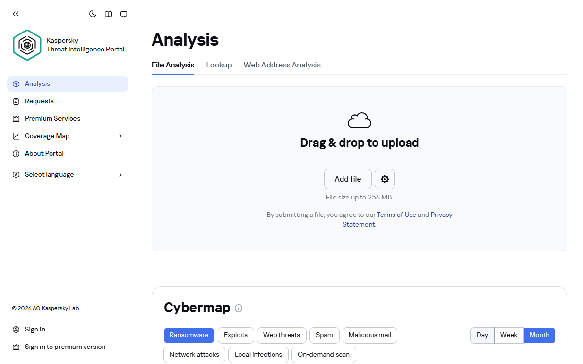 Kaspersky Threat Intelligence Portal file analysis interface screenshot