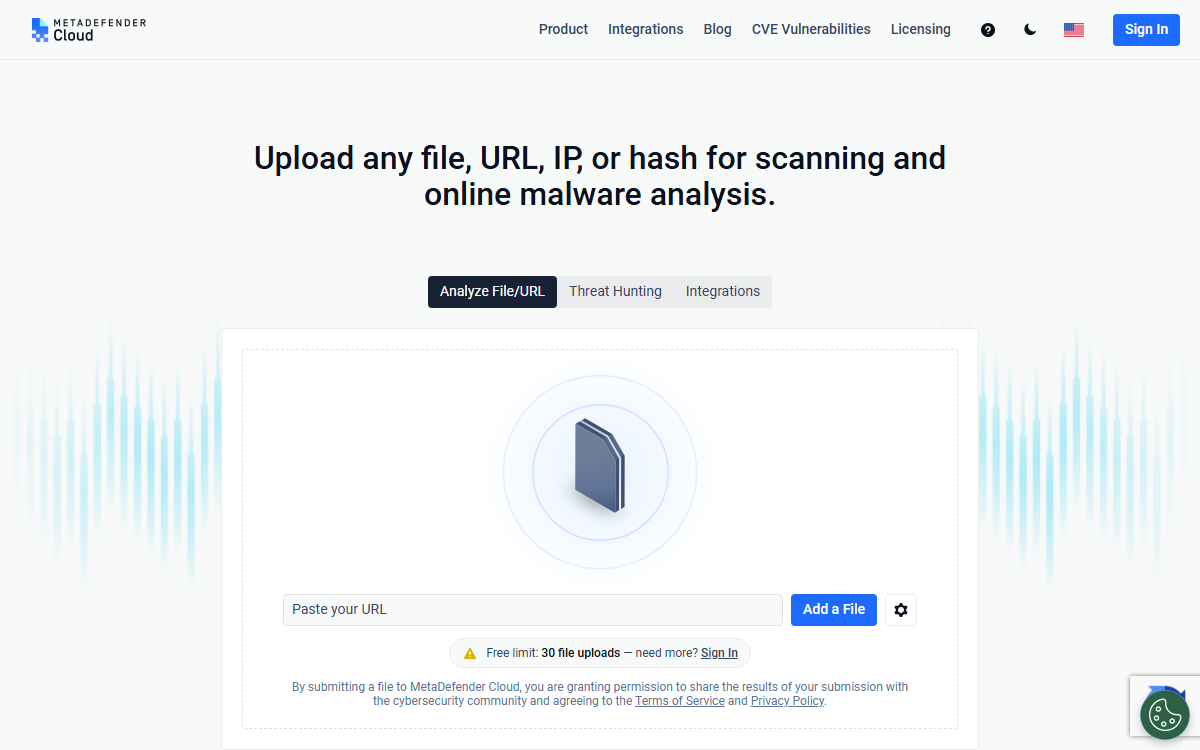 MetaDefender Cloud online malware analysis interface screenshot