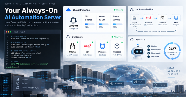 Oracle Cloud Always Free AI server running Ollama n8n Postgres and an agent loop