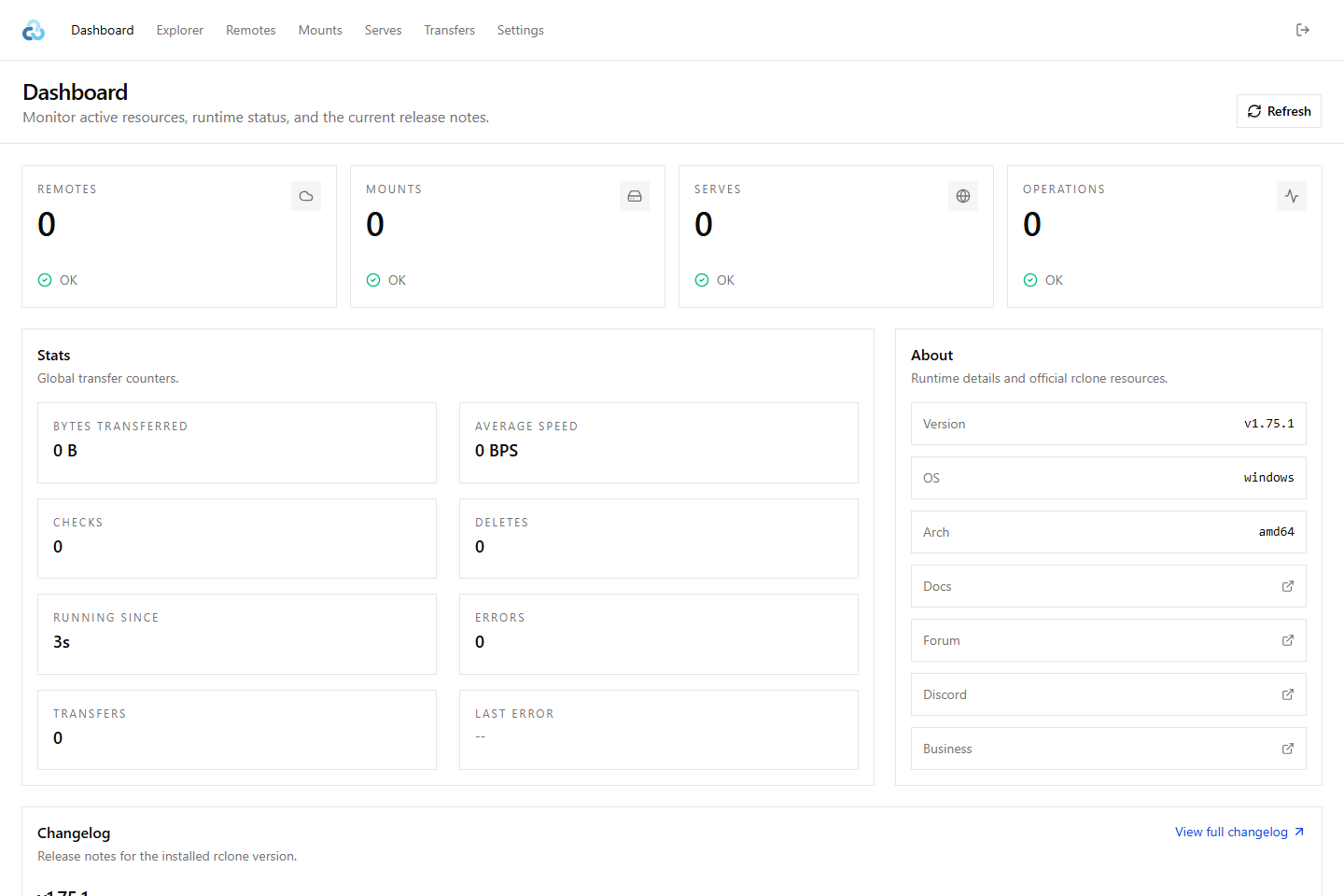 rclone free FTP software Web GUI dashboard running locally on Windows