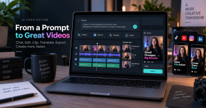 Vizard Agent AI video editing workflow with prompt timeline captions translation and export