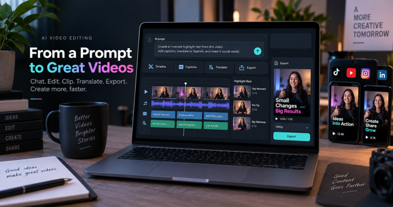 Vizard Agent AI video editing workflow with prompt timeline captions translation and export