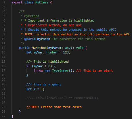 Better Comments official VS Code example of highlighted comment markers