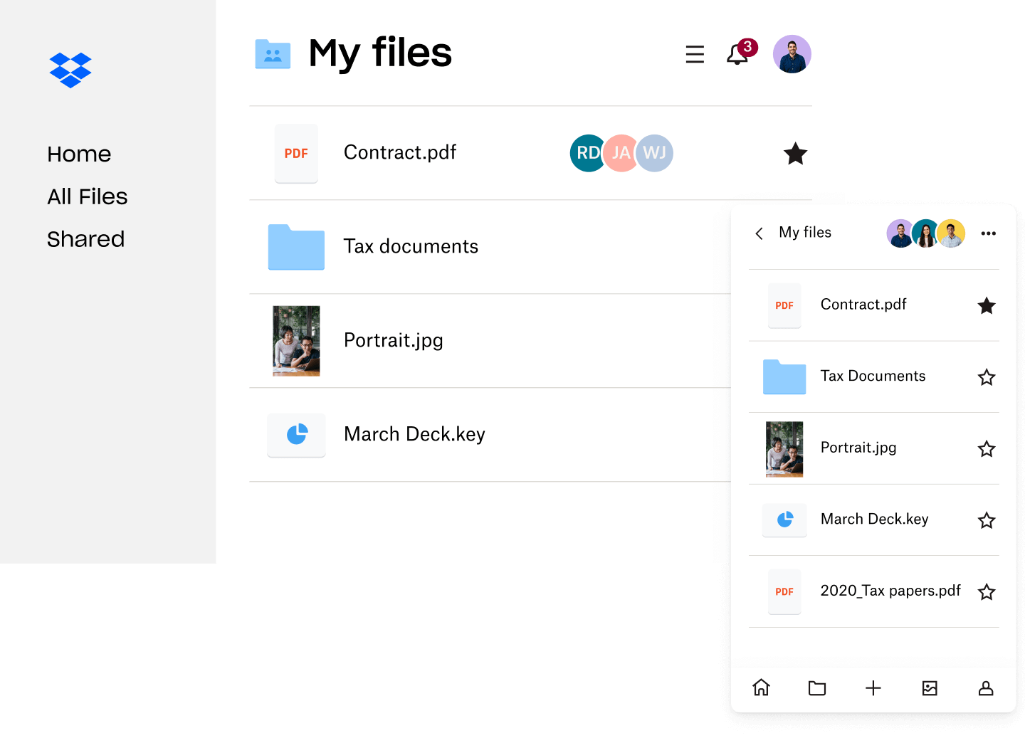 Dropbox file and folder interface shown on its official Basic page