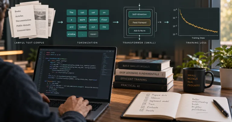 Train an LLM from scratch with PyTorch: training data, tokenization, and a small Transformer model