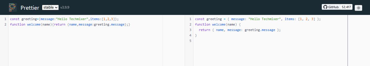 Prettier browser playground showing original JavaScript and formatted output